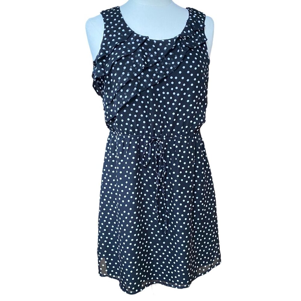 Belle Du Jour Polka Dot Ruffle Sleeveless Mini Dress Black Feminine Romcom 90s